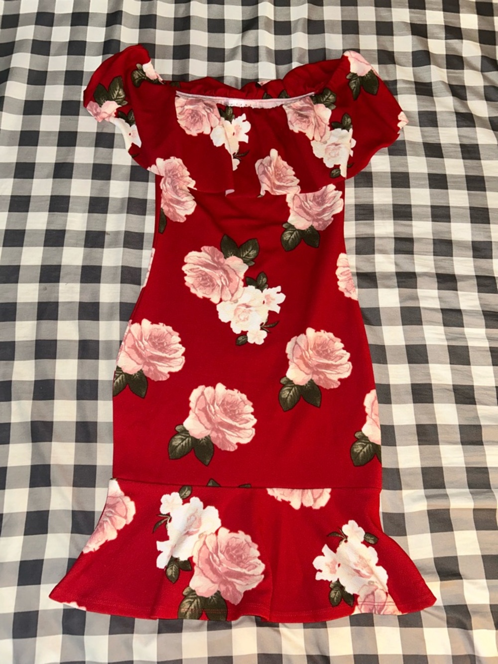 Crave Fame Red Midi Dress with Pink Floral Print